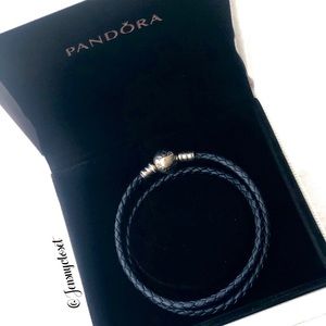 NEW!! PANDORA Double Woven Navy Leather Bracelet